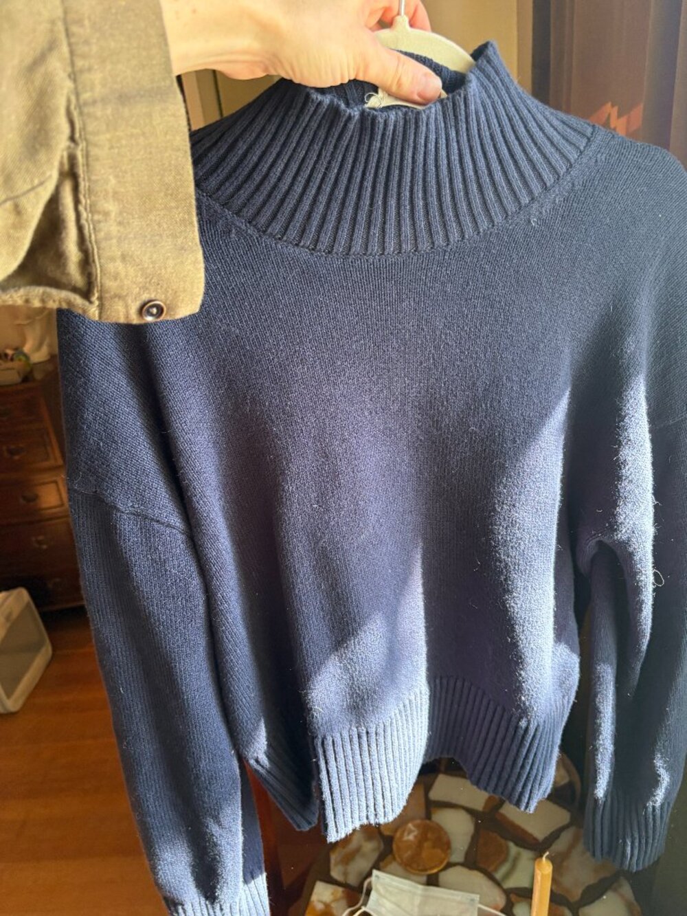 Navy cotton Everlane knit mockneck turtleneck